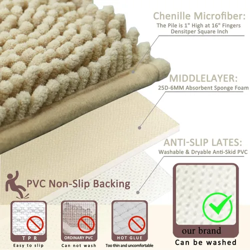 Miniatura 8 de Juego de alfombras de baño de 2 piezas, súper absorbente suave, gruesa, lavable en lavadora, alfombra de baño de chenilla antideslizante, alfombra