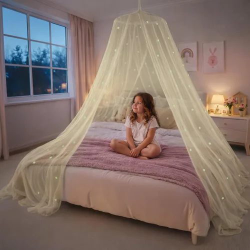 Miniatura 12 de Dosel de Cama Azul, Dosel de Cama Azul con Estrellas que Brillan en la Oscuridad para Niñas, Niños, Niñas y Bebés, Red para Cubrir la Cuna, Niño