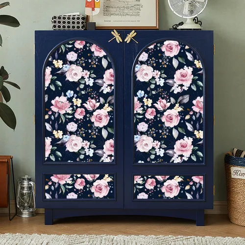 Miniatura 5 de Blooming Wall DPY53-D Papel pintado de rosas frescas de acuarela con hojas boho texturizadas despegar y pegar autoadhesivo papel pintado pre-pegado