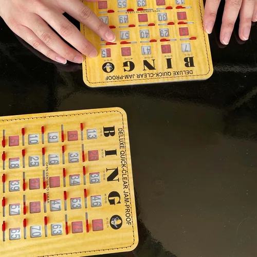 Miniatura 9 de MR CHIPS Tarjetas de bingo de lujo a prueba de atascos y transparentes con ventanas deslizantes, paquete de 100 unidades en estilo de madera 100