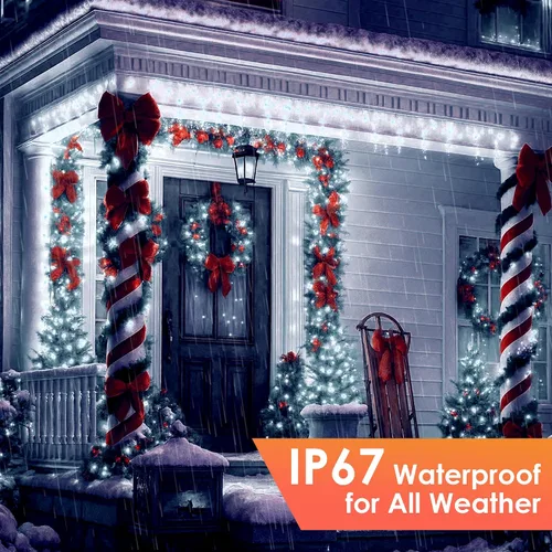 Miniatura 6 de Luces de Navidad 600 LED de 196 pies, IP67 impermeables, luces para árbol de Navidad con 8 modos, tira de luces para exteriores con temporizadores