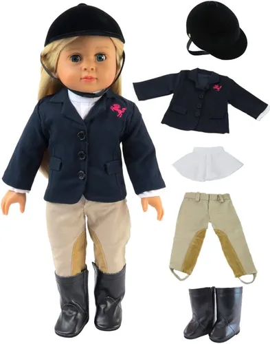 American Fashion World Traje de equitación para muñecas de 18 pulgadas | Casco y botas incluidos | Calidad premium y diseño moderno | Ropa de