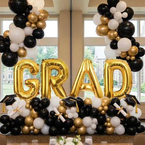 Miniatura 6 de Biapian Globos dorados de 40 pulgadas, 4 piezas de decoraciones de graduación, pancarta grande de graduación dorada, globos de aluminio para fiesta