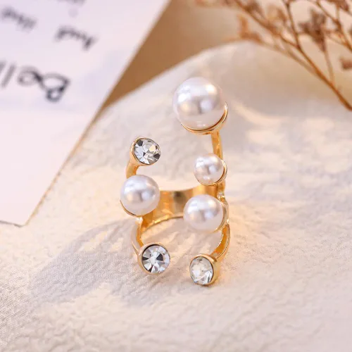 Miniatura 3 de Cicod Anillo de perlas vintage, apilables, anillos de perlas ajustables, anillo de dedo completo de perlas abiertas, joyería de moda para mujeres