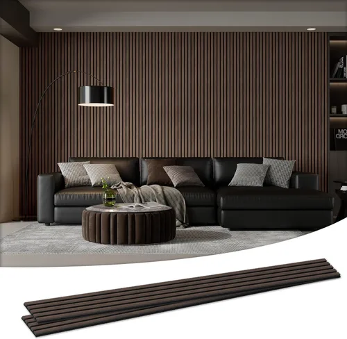 Miniatura 23 de Paquete de 4 paneles acústicos de pared de 105.9" x 12.6" x 0.8" que absorben sonido, paneles de pared de listones de madera para decoración de Teca