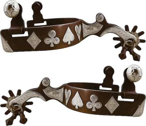 Miniatura 4 de Espuelas occidentales envejecidas con adornos grabados a mano en plata alemana y ruleta con jingle bobs