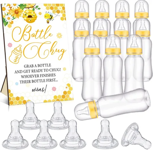 Miniatura 26 de TrelaCo Safari Cool Baby Shower Games Bottle Chug Sign Wooden Jungle Animals Set de regalo para revelación de género suministros de fiesta y 12