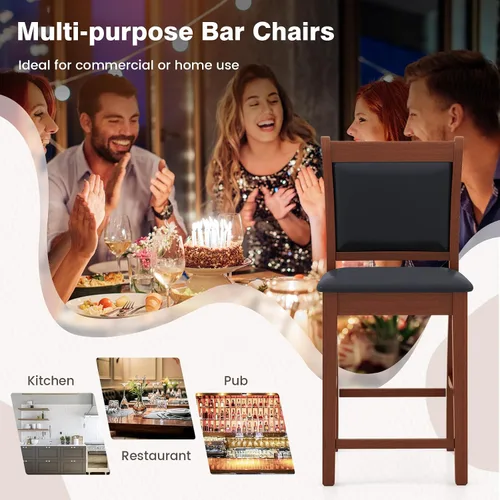 Miniatura 7 de Giantex Juego de 2 taburetes de bar de 24.5 pulgadas, taburetes de bar tapizados con altura de mostrador con cojín y reposapiés de piel sintética