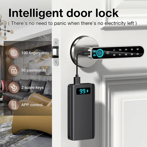 Miniatura 5 de Cerradura de puerta de huellas dactilares, cerradura biométrica de puerta, perilla de puerta inteligente, con teclado de código de acceso, manija