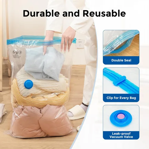Miniatura 4 de ETENWOLF Paquete de 4 bolsas de almacenamiento al vacío con bomba inalámbrica recargable, bolsas de sellado al vacío para ropa y viajes, bolsas