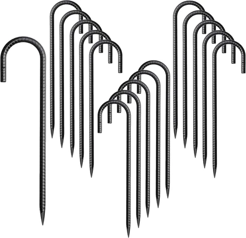 Miniatura 15 de Rebar Estacas de 12 pulgadas, paquete de 10 estacas de metal resistente en J, estacas de valla para trampolín, valla, tienda de campaña