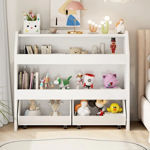COZPAW Organizador de almacenamiento de juguetes, estante Montessori de 3 niveles con contenedores móviles (blanco)