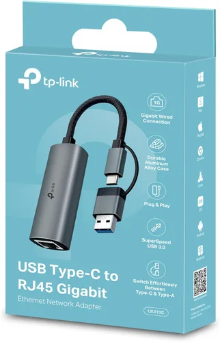 Miniatura 8 de TP-Link Adaptador USB 3.0 y USB C a Ethernet 2 en 1, RJ45 Gigabit LAN, Plug & Play, funda de aluminio, adaptador Ethernet para laptop, Thunderbolt