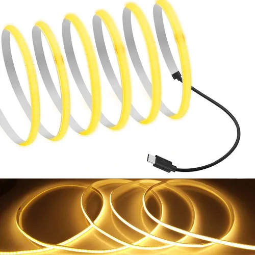 Miniatura 6 de MDee Tira de luces LED tipo C COB de 1.64 pies/1.6 ft - Flexible 0.197 in Oculta DC 5V Cinta LED con 320 LEDs/m para iluminación cálida (2700 K).