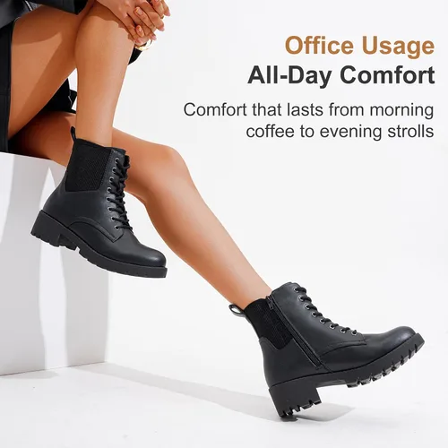 Miniatura 8 de Vepose Women's 916 Ankle Boots, Combat Lace up Short Booties with Inside Zipper