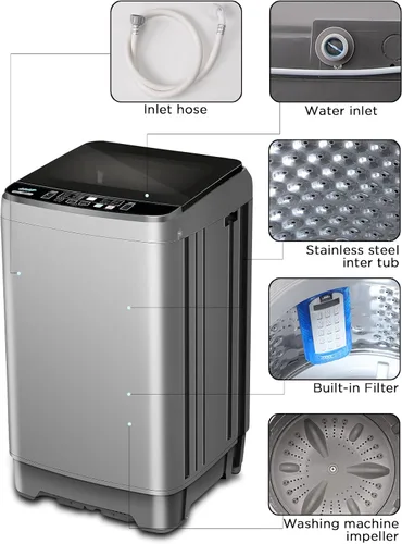 Miniatura 7 de KRIB BLING Lavadora completamente automática con pantalla LED, bomba de drenaje de lavadora de 25 libras, 10 programas y 8 opciones de niveles