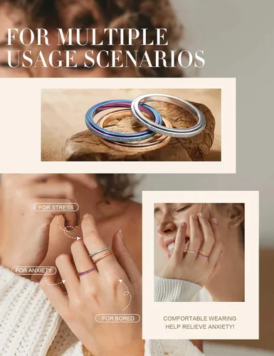 Miniatura 6 de Diamday Anillos para la ansiedad para mujeres y hombres, 2 0.157 in, anillo giratorio de acero de titanio para aliviar la ansiedad y el estrés