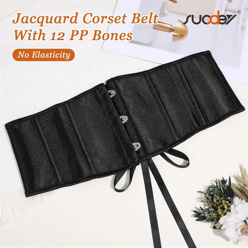 Miniatura 46 de SUOSDEY Cinturón de corsé de jacquard para mujer, corsé pirata steampunk renacentista con cordones y cordones