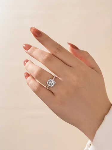 Miniatura 4 de Anillo de compromiso de corte cojín de 4 quilates para mujer, piedra blanca/amarilla grado 5A, circonita cúbica S925, plata, amarillo/blanco/oro rosa