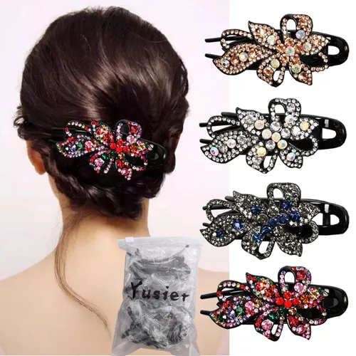 4 pinzas decorativas con diamantes de imitación brillantes para cabello fino, pasadores de graduación, pinzas de diamante con accesorio para el