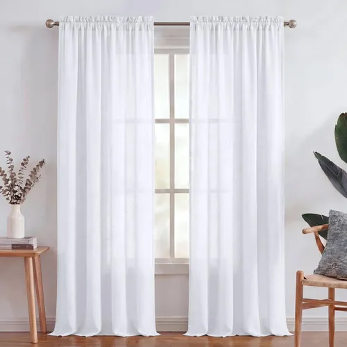Miniatura 12 de Turquoize cortinas traslúcidas de lino natural, cortinas semitransparentes, cortinas de arpillera con bolsillo para cortinero, paneles para ventana