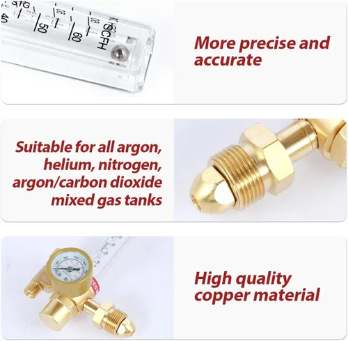 Miniatura 2 de HTP Argon CO2 Mig Tig Medidor de flujo 0-4000 PSI regulador de nitrógeno medidor de flujo 10-60CFH Regulador de argón ajustable Medidor de flujo