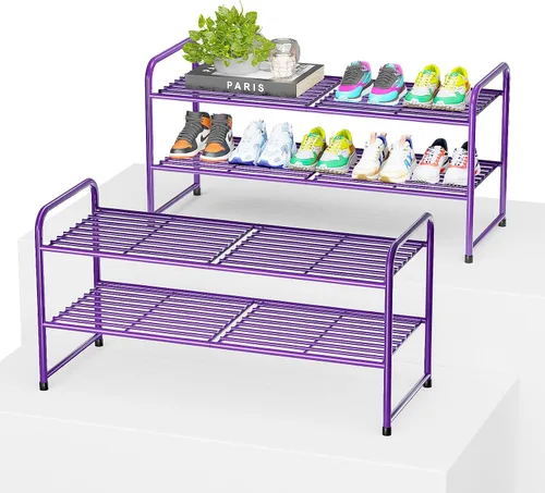 Miniatura 13 de Zapatero de 2 niveles para armario, organizador de almacenamiento de zapatos extra largo de 44 pulgadas para estantes, metal resistente, fácil