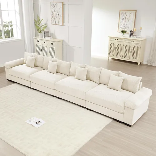 Miniatura 54 de Sofá modular de gran tamaño de 117.3 pulgadas, sofás modulares grandes de pana para sala de estar, sofás de 3 plazas, moderno juego de sofá de Blanco