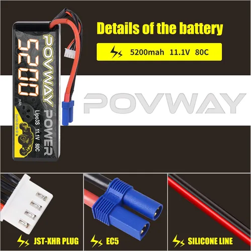 Miniatura 3 de Lipo Batería 3S 5200mAh RC Batería 11.1V 80C con enchufe EC5 Hardcase para coches RC, camión RC, helicóptero, avión (5200 3S 80C- EC5 Plug Hardcase)
