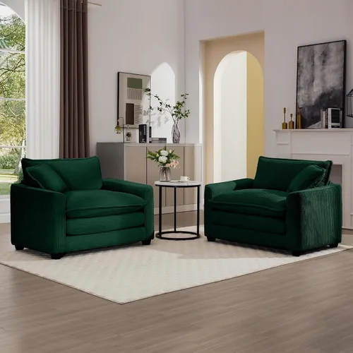 KEIKI Juego de sofá de 2 piezas con 2 sofás individuales de pana extragrandes, juego de sillas decorativas modernas de 2 plazas tapizadas con 2