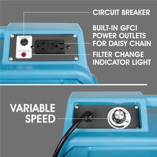 Miniatura 10 de Depurador de aire HEPA con salidas GFCI para cadena Daisy 1/4 HP, 675 CFM, 2.2A Restauración de daños por agua, salas de cultivo PA-600-HAS