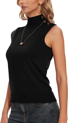 Miniatura 2 de Spicy Sandia Suéter de punto sin mangas con cuello alto para mujer, chaleco ligero de moda, elegante, casual