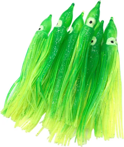 Miniatura 4 de Hoochie - Faldas de pulpo, señuelos de pesca con aparejos de pesca de plástico suave, faldas de calamar luminosas, señuelos de agua salada/cebo, 1.9