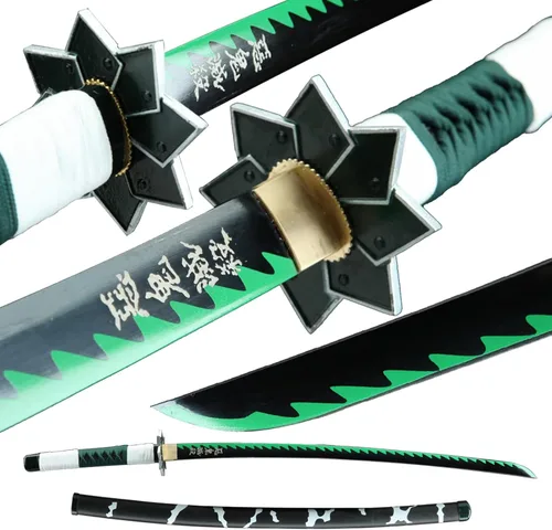 Miniatura 17 de Demon Slayer - Espada Tanjiro Katana de acero 1065, espiga completa, hecha a mano, Katana japonesa real, 41 pulgadas