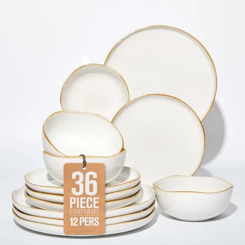 Miniatura 38 de Pokini - Juegos de vajilla de gres para cena, juego de platos y cuencos de cerámica, platos de cocina aptos para microondas y lavavajillas, platos