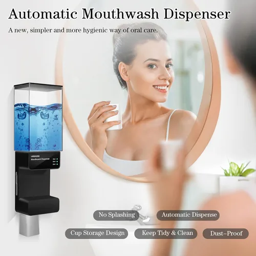 Miniatura 2 de UMICKOO Dispensador automático de enjuague bucal para baño, 23.67 onzas, dispensador de enjuague bucal montado en la pared con tazas magnéticas