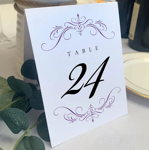 Miniatura 18 de Classic Flourish - Números de mesa de boda, negro, 1-10, doble cara, tienda de campaña o uso en un soporte, ideal para fiestas y restaurantes