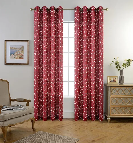 Miniatura 2 de MIUCO Cortinas semitraslúcidas bordadas florales de lino sintético con ojales para ventana, para dormitorio, 52 x 84 pulgadas, 2 paneles, borgoña
