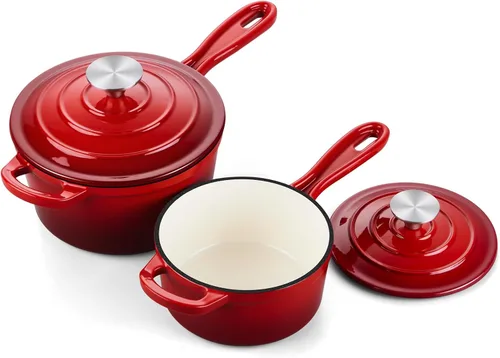 Miniatura 13 de Onader Sartén de hierro fundido esmaltado, cacerola pequeña de 1 cuarto de galón con tapa, olla de hierro fundido, horno holandés esmaltado, Blanco