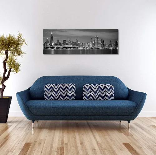 Miniatura 5 de Wieco Art - Skyline del Centro de Chicago en Blanco y Negro, Impresiones en Lienzo de Arte Moderno de Paisaje Urbano para Decoración de Pared