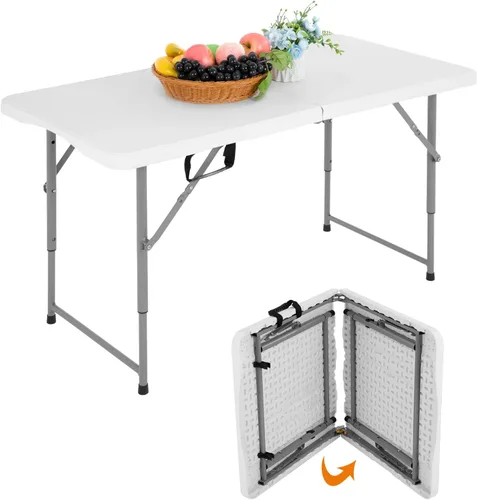 Miniatura 22 de BestOffice Mesa de picnic plegable de 4 pies, mesa de plástico para campamento, cerradura de mesa plegable para eventos de fiesta, color marrón
