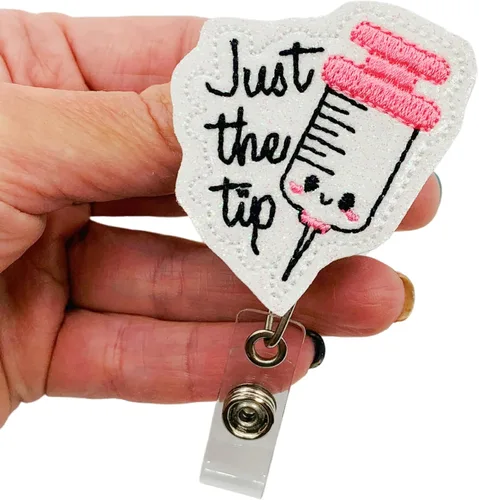 Miniatura 2 de Just The Tip Badge Reel, Retractable Funny Phlebotomist ID Holder, Phlebotomy Nurse Name Tag Clip (lanyard)