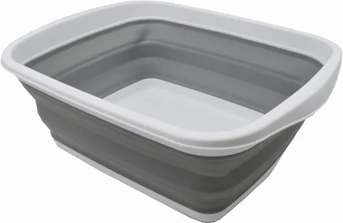 SAMMART Tina plegable de 10 litros (2.6 galones) - Tina plegable para platos - Lavabo portátil - Tina de plástico que ahorra espacio (blanco y gris,