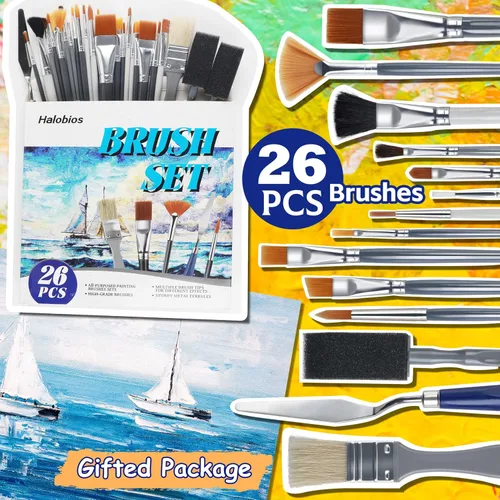 Miniatura 5 de Halobios Juego de 26 pinceles de pintura, 5 juegos de pinceles de pintura profesionales para pintura acrílica, pinceles de artista para cuerpo