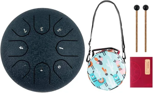 Miniatura 8 de Tambor de Lengua de Acero 8 Notas 6 Pulgadas Tambor Tanque Musical Instrumento de Percusión con Mazos de Tambor de Lengua Bolsa de Transporte Negro