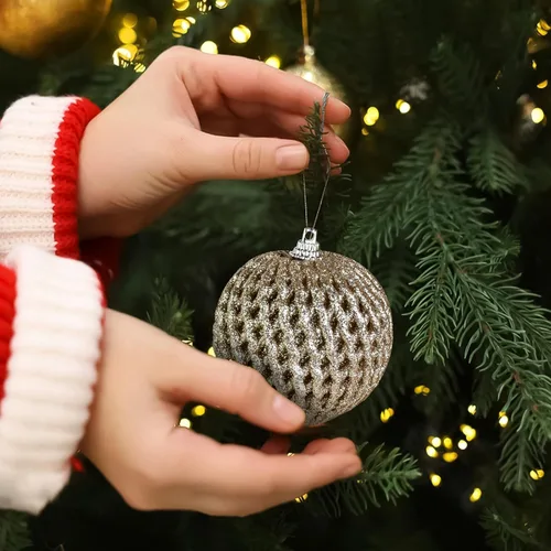 Miniatura 5 de Mupera Paquete de 9 adornos de Navidad con purpurina, bolas inastillables de lentejuelas doradas champán, decoración colgante de alta calidad