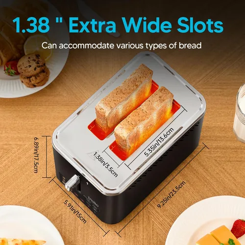 Miniatura 4 de Trisiko® Tostadora de pantalla táctil de 2 rebanadas, tostadora inteligente con temporizador digital, ranuras extra anchas de 1.38 pulgadas para pan