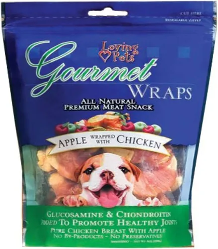 Loving Pets Gourmet - Envolturas de manzana y pollo de primera calidad naturales con glucosamina y condroitina, golosinas para perros, 6 onzas