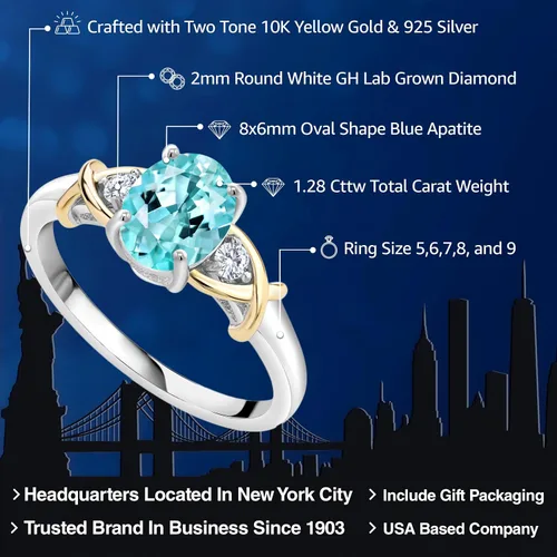 Miniatura 119 de Anillo de compromiso de oro amarillo de 10 quilates y plata 925 con piedra natal y diamantes cultivados en laboratorio para mujer, ovalado de 0.315