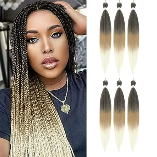 Miniatura 43 de Extensiones de cabello trenzado preestirado colorido, 3 colores, mezcla de cabello trenzado para niñas, 26 pulgadas, 3 paquetes